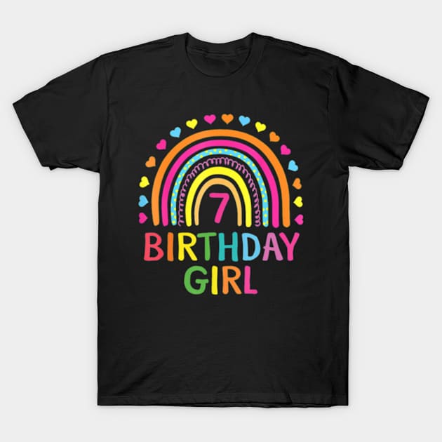 7 Years Old Rainbow Girls 7Th Birthday For Girls Kids T-Shirt by Zoe Hill Autism